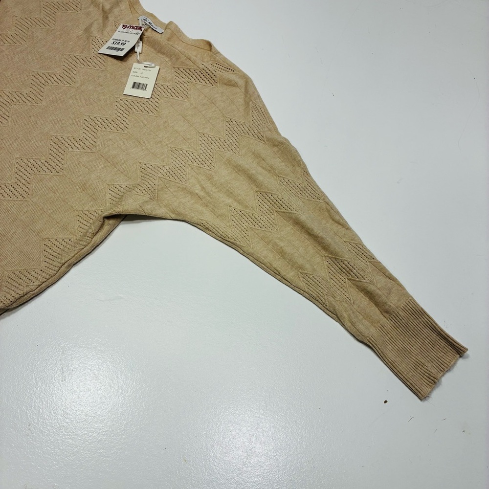 Vila Milano Womens Beige Knit Sweater Size Medium Long Sleeve Textured Chevron - Picture 2 of 11